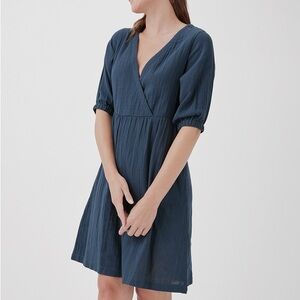 Pact Organic French Navy Coastal Double Gauze Crossover Dress (Medium)
